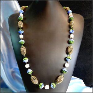1950s Signed Hattie Carnegie Necklace New Gablonz Glass Flowers 16994